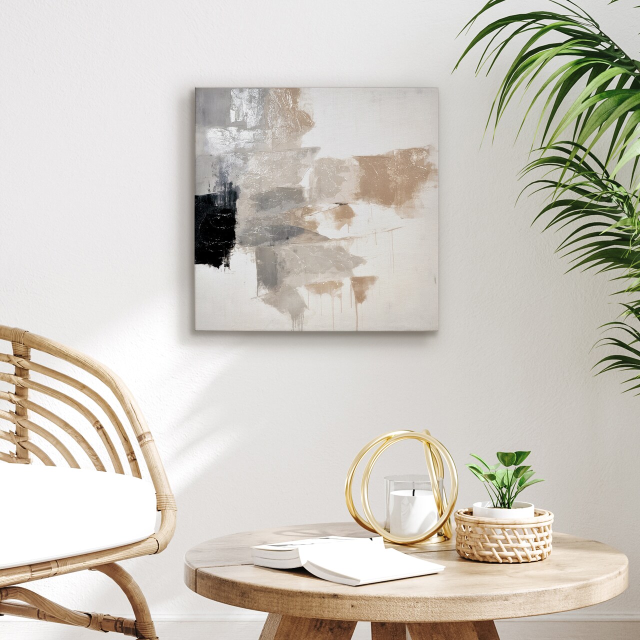 Americanflat Canvas Wall Art with Hand-Painted Accents - Gallery Wrap - Abstract Wall Art - Black, White, Grey, Beige and Cream